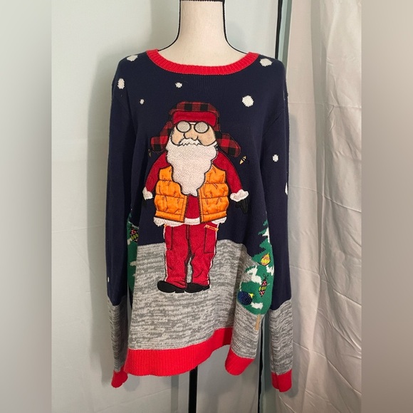Jolly Sweaters Santa Goggles Orange Hunting Vest Trees Ugly Christmas Sweater XL - Picture 1 of 10
